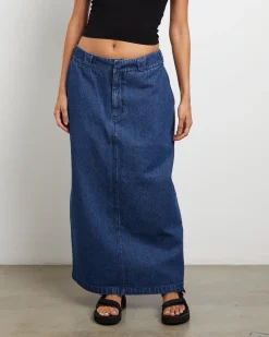 874 Denim Maxi Skirt in Stone Washed Indigo