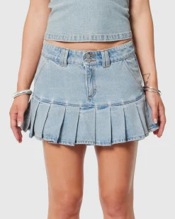 95 Mid Pleated Denim Mini Skirt Dixie
