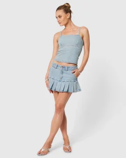 95 Mid Pleated Denim Mini Skirt Dixie