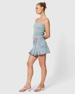 95 Mid Pleated Denim Mini Skirt Dixie