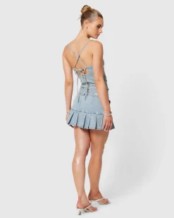 95 Mid Pleated Denim Mini Skirt Dixie