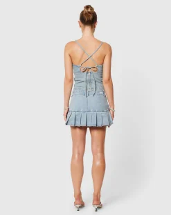95 Mid Pleated Denim Mini Skirt Dixie