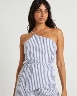 Adeline Asymmetric Cami Top in White Stripe