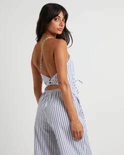 Adeline Asymmetric Cami Top in White Stripe