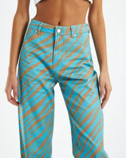 Adi Shelby Hemp Wide Leg Long Pants Blue Stripe