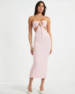 Alana Keyhole Knit Midi Dress in Pink