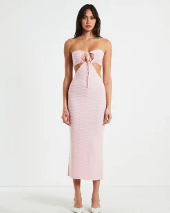 Alana Keyhole Knit Midi Dress in Pink