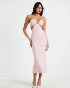 Alana Keyhole Knit Midi Dress in Pink