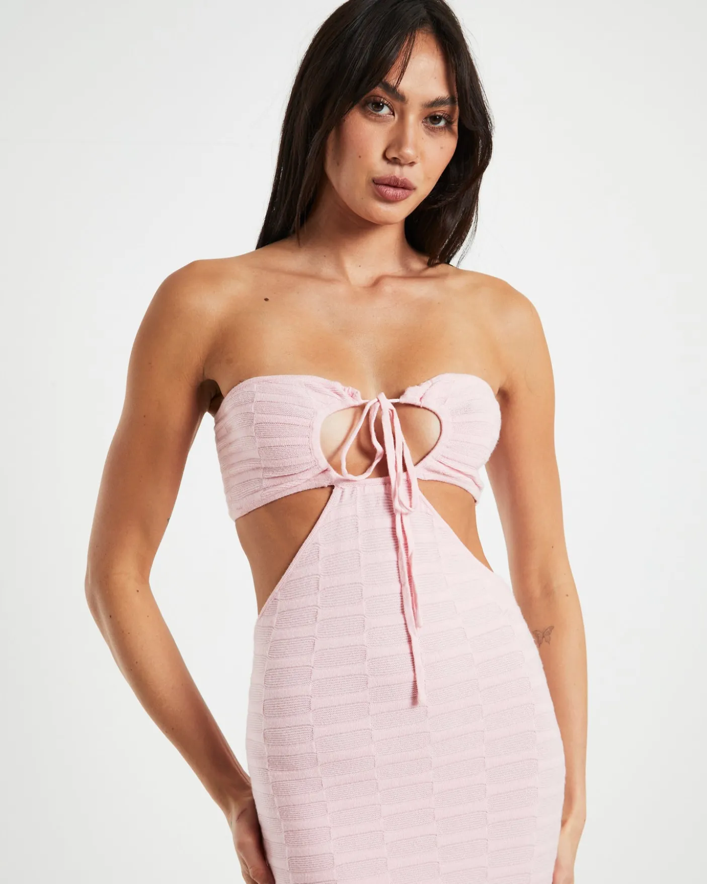 Alana Keyhole Knit Midi Dress in Pink