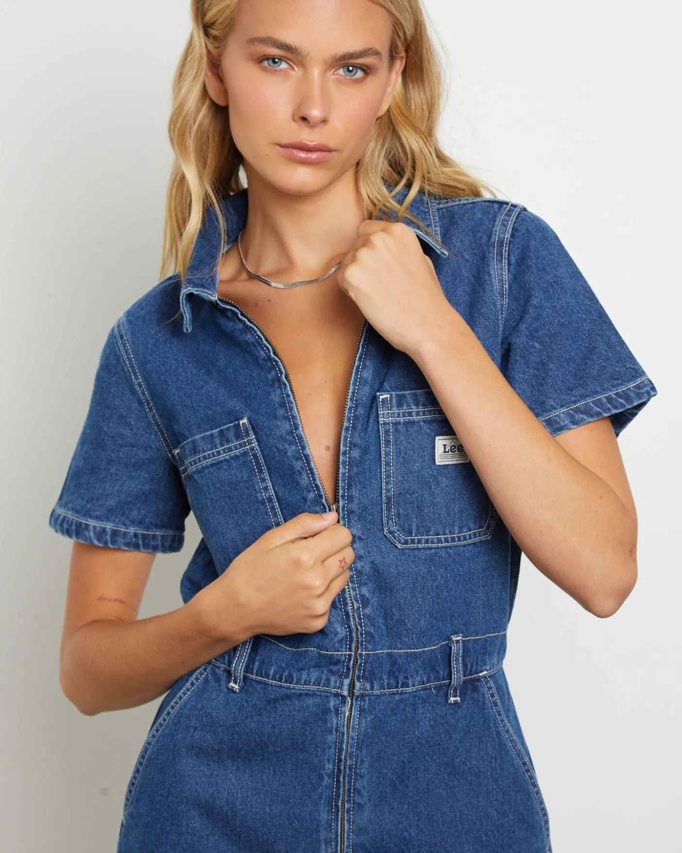 Alexis Denim Romper in Limited Blue