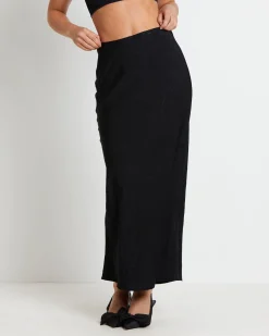 Allegra Crinkle Satin Maxi Skirt in Black