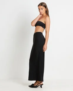 Allegra Crinkle Satin Maxi Skirt in Black