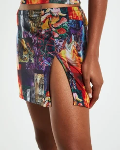 Amina Low Rise Split Mini Skirt Multi