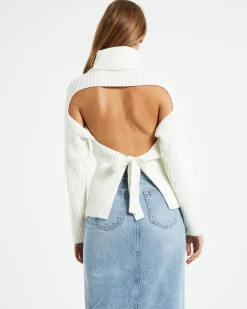 Amina Tie Back Boxy Knit Jumper White