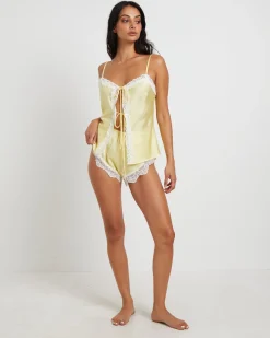 Amira Lace Trim Cheeky Shorts in Lemon