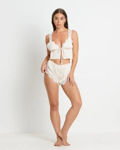 Amira Lace Trim Cheeky Shorts in Cream
