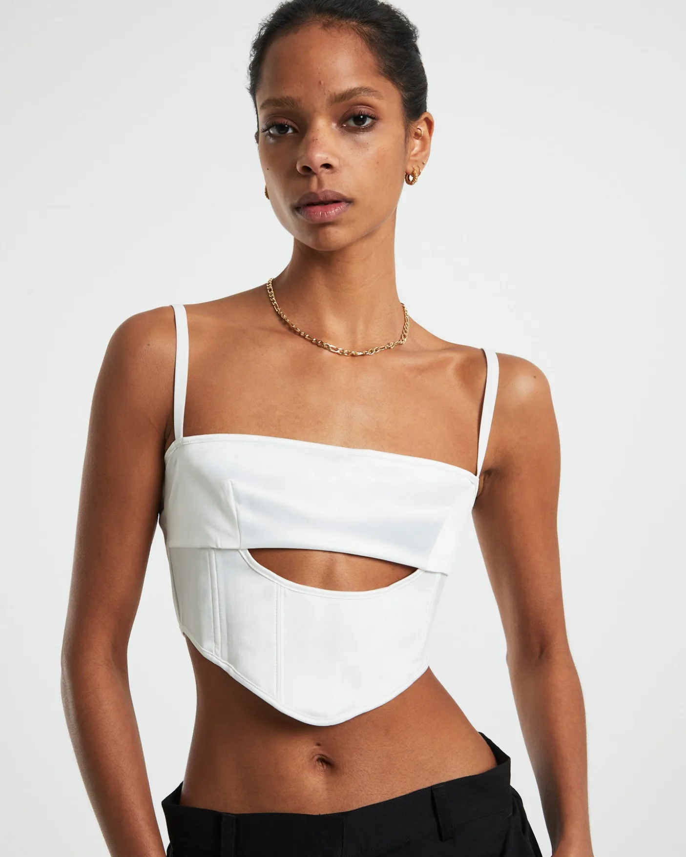 Andra Cut Out Sateen Corset Top Cream