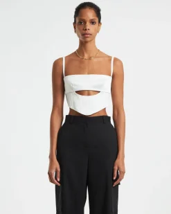 Andra Cut Out Sateen Corset Top Cream