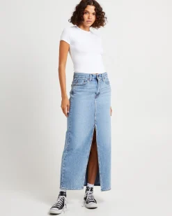 Ankle Column Denim Maxi Skirt Please Hold
