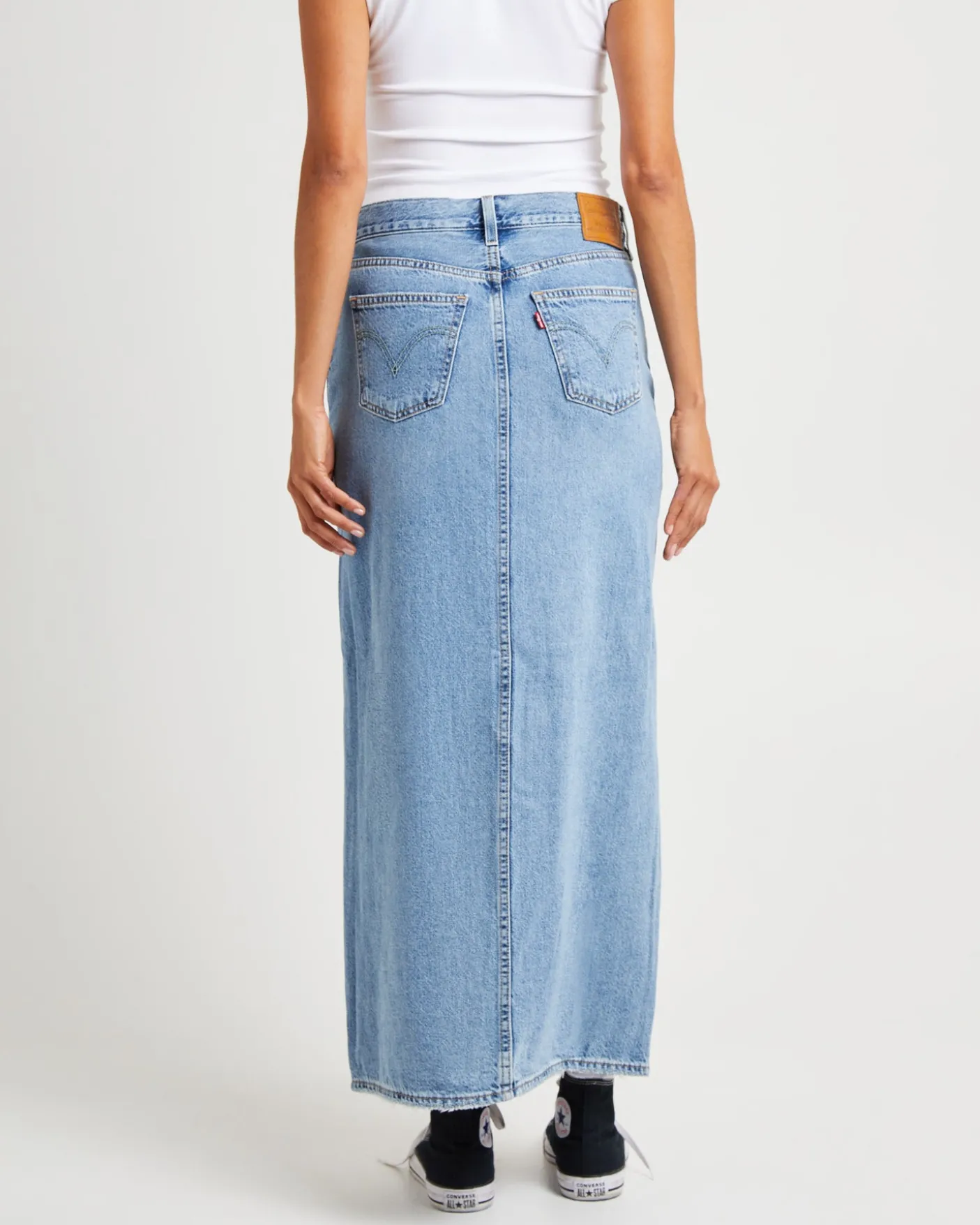 Ankle Column Denim Maxi Skirt Please Hold