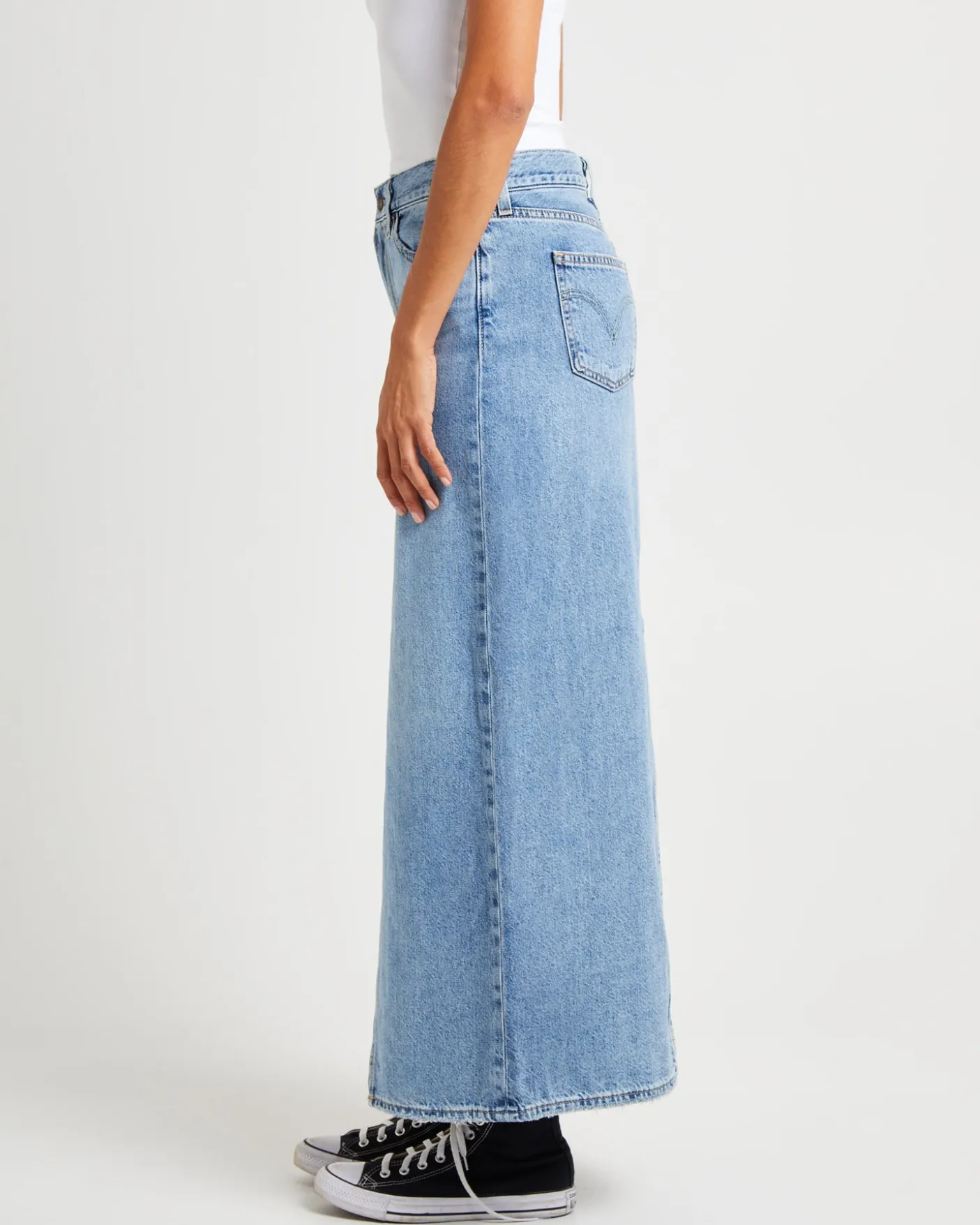 Ankle Column Denim Maxi Skirt Please Hold