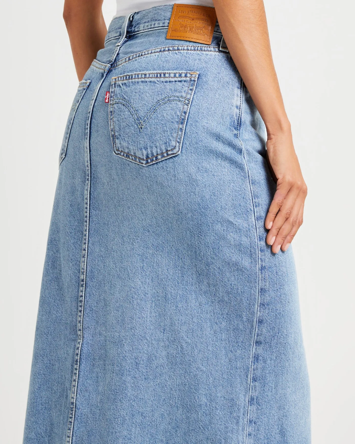 Ankle Column Denim Maxi Skirt Please Hold