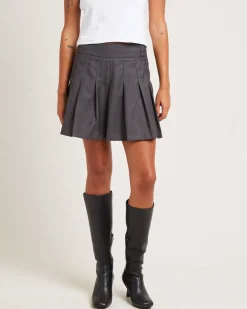 Aquarius Pleated Mini Skirt Charcoal