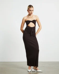 Aria Cut Out Tube Dress in Dark Chocolate