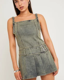 Autry Denim Pleat Mini Dress