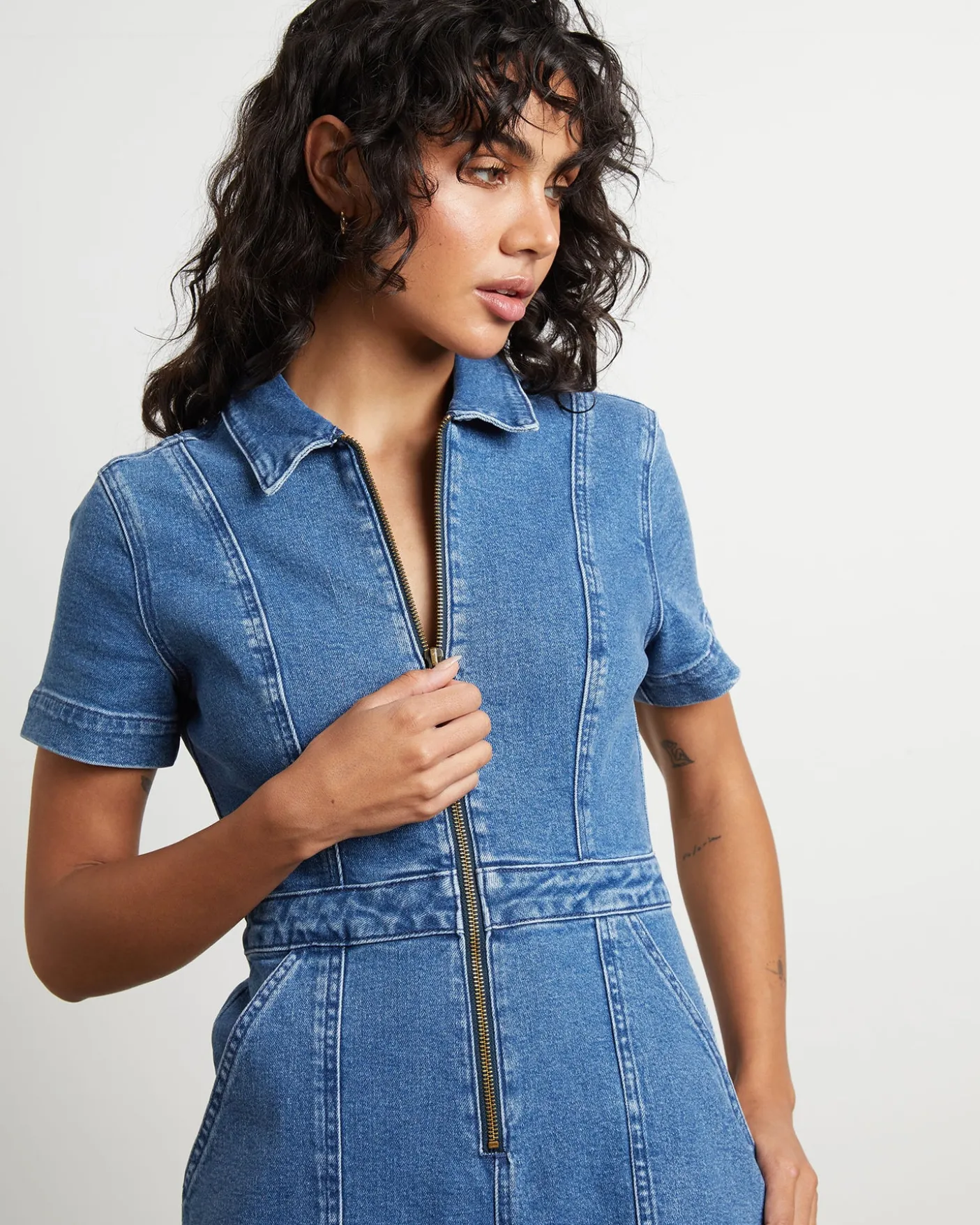 Avianna Denim Boilersuit in Mid 90's Blue