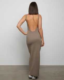 Backless Midi Dress in Brown