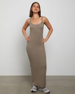 Backless Midi Dress in Brown