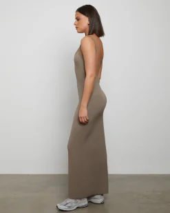 Backless Midi Dress in Brown