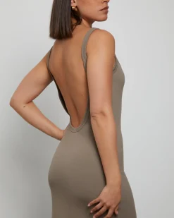 Backless Midi Dress in Brown