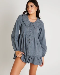 BDG Check Collar Long Sleeve Mini Dress