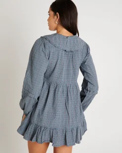 BDG Check Collar Long Sleeve Mini Dress