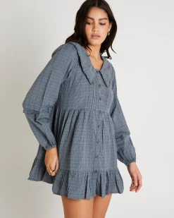 BDG Check Collar Long Sleeve Mini Dress
