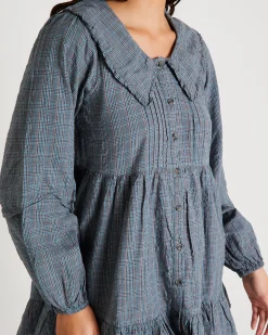 BDG Check Collar Long Sleeve Mini Dress
