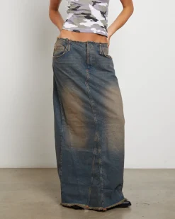 BDG Frankie Midi Skirt in Overdye Pink Denim