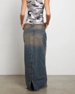 BDG Frankie Midi Skirt in Overdye Pink Denim