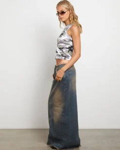 BDG Frankie Midi Skirt in Overdye Pink Denim
