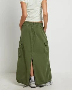 BDG Marta Multi Pocket Maxi Skirt in Khaki