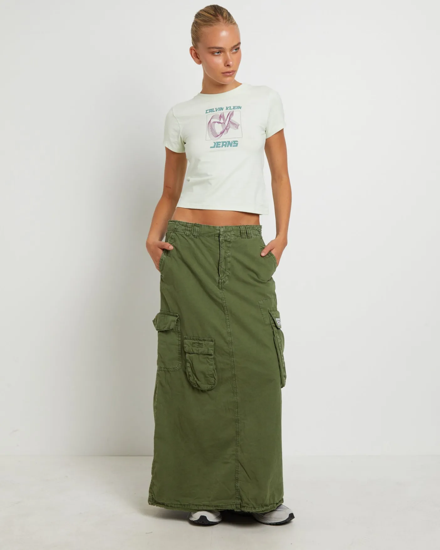 BDG Marta Multi Pocket Maxi Skirt in Khaki