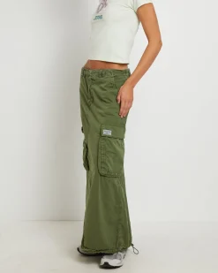 BDG Marta Multi Pocket Maxi Skirt in Khaki