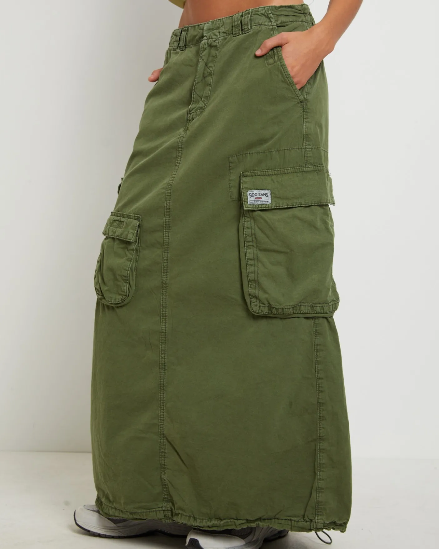 BDG Marta Multi Pocket Maxi Skirt in Khaki