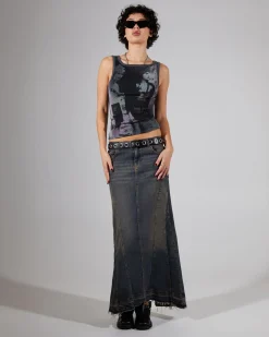 BDG Seamed Tint Denim Midi Denim Skirt