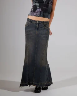 BDG Seamed Tint Denim Midi Denim Skirt