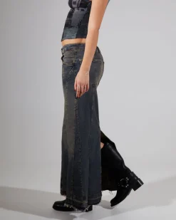 BDG Seamed Tint Denim Midi Denim Skirt