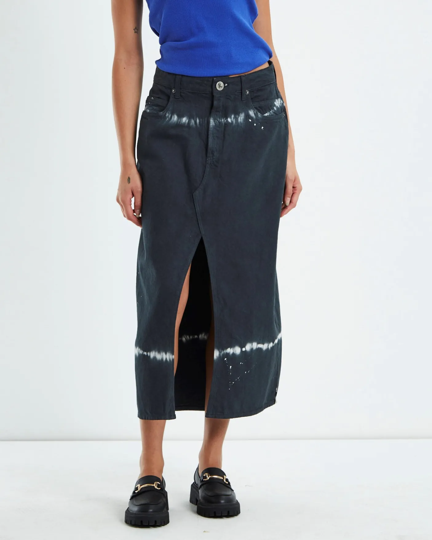 Black Magic Rocko Long Length Denim Skirt Black