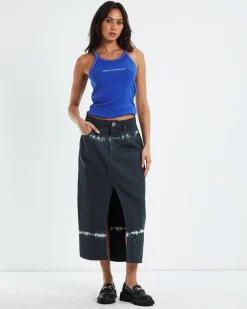 Black Magic Rocko Long Length Denim Skirt Black